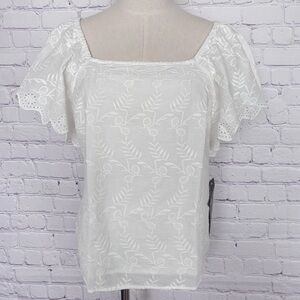 BROADWAY 38 Short Sleeve Eyelet Embroidered Cotton Blouse—NWT—M